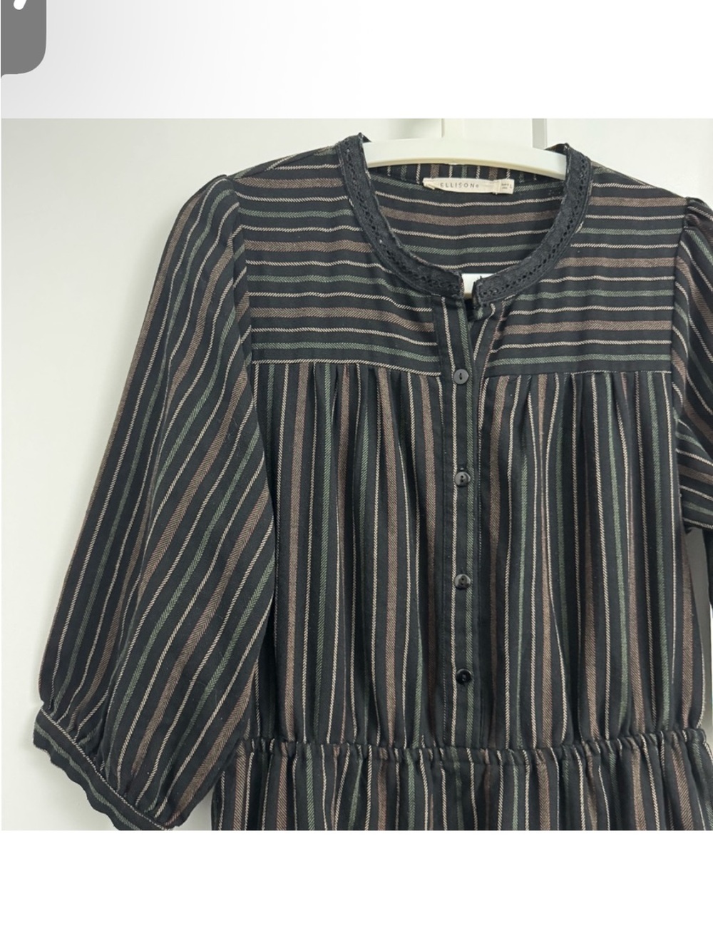 ELLISON Babydoll Striped Black and Green Dress L Cute